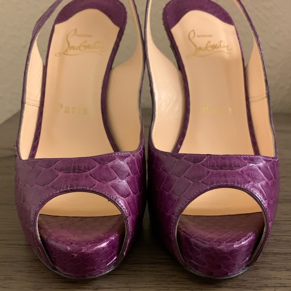Christian Louboutin “No Prive” Python - Purple Slingback Sandal Pump Heel - Picture 9 of 14